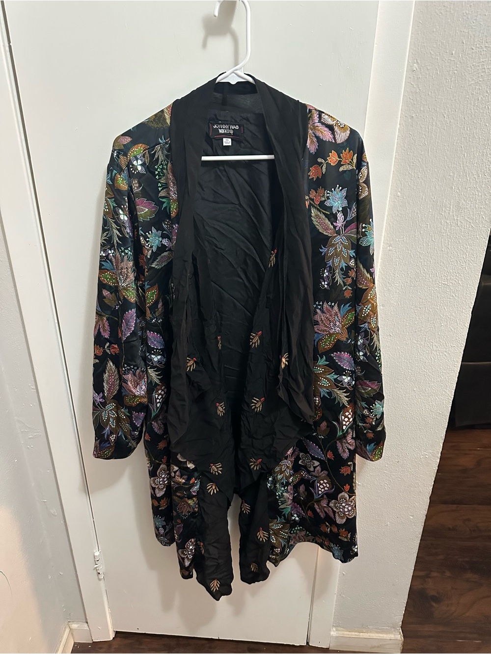 Johnny Was Black Embroidered Floral Kimono